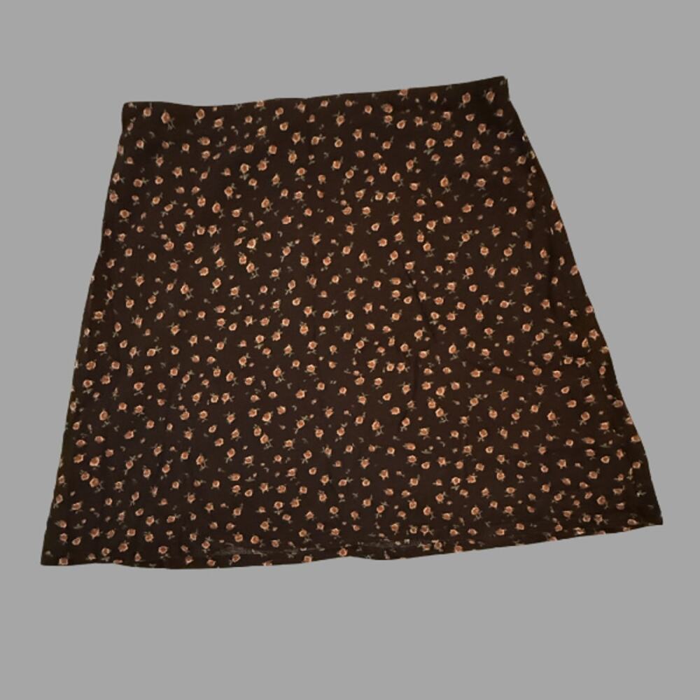 Garage Brown Ditsy Floral Mini Skirt XS Y2K Lined Side Zip Cottagecore
